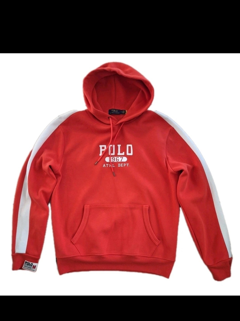 Polo by Ralph Lauren Red Hooded Sweatshirt with White Sleeve Stripe